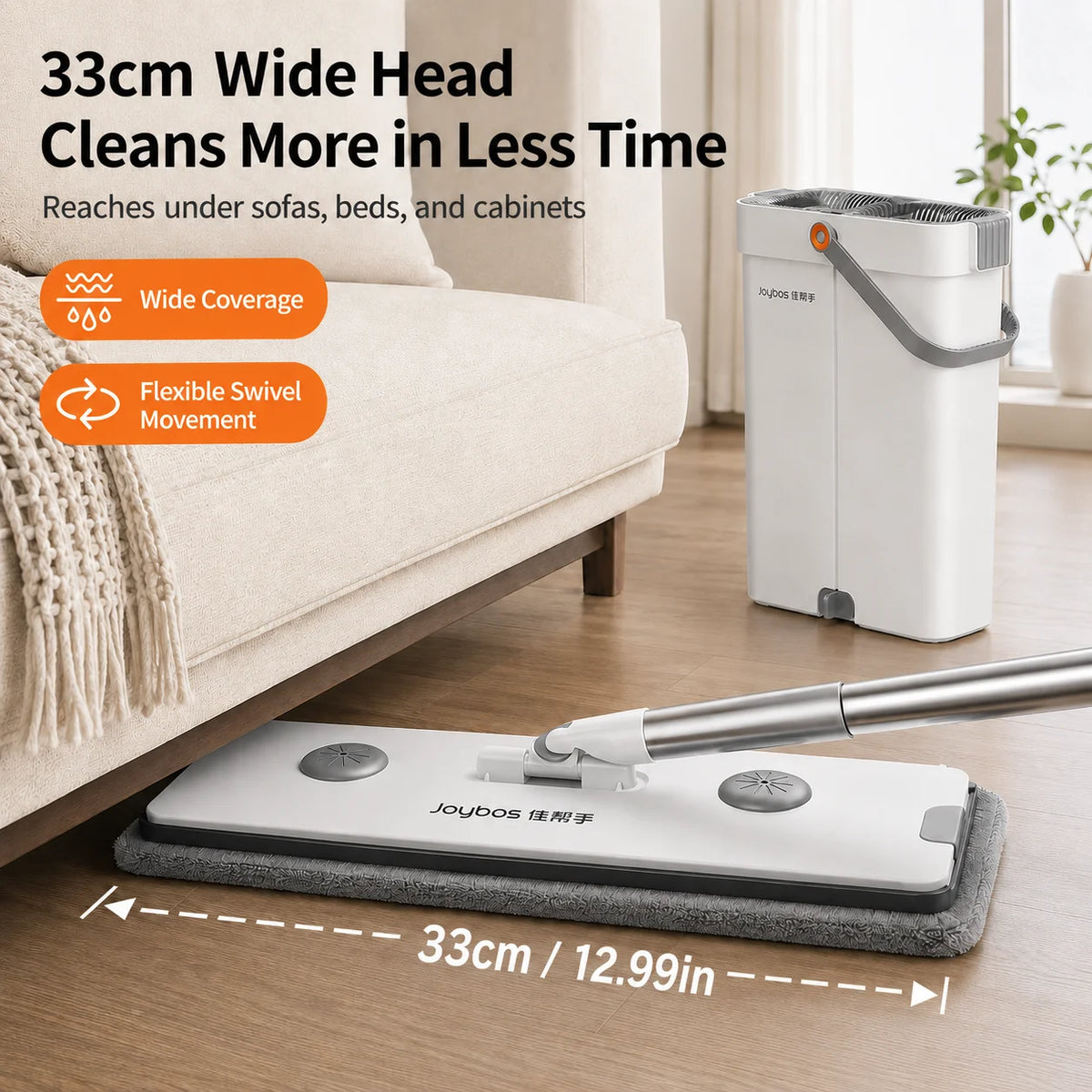 Joybos Flat Mop And Bucket System With Two Microfiber Pads