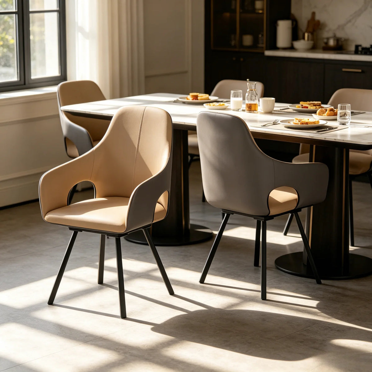 Modern Swivel Dining Chairs With High Backrest And Steel Frame