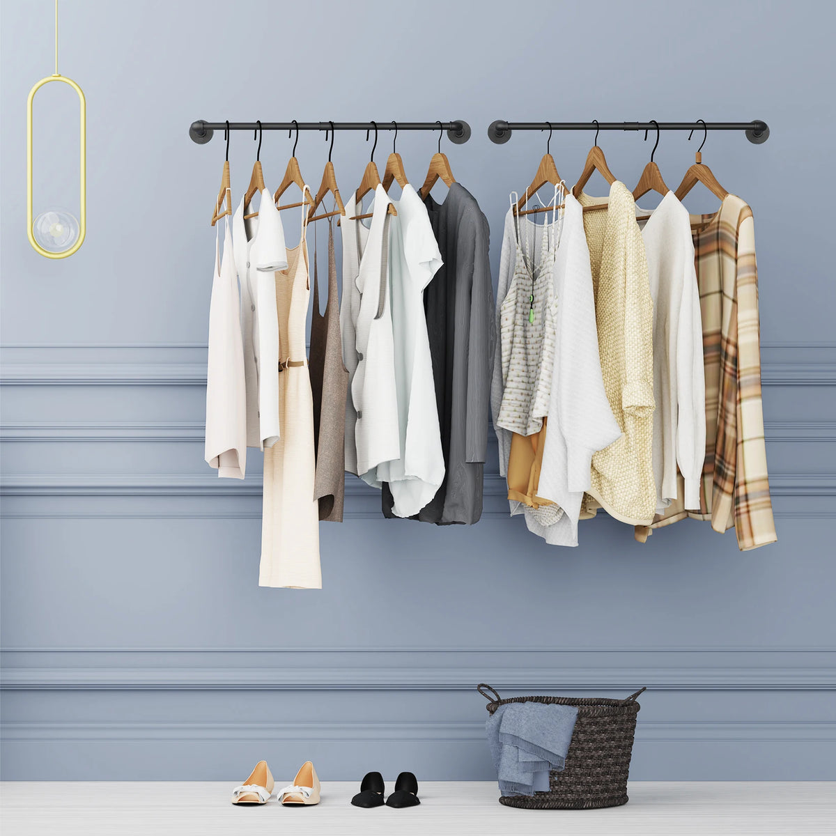 Wall Mounted Industrial Pipe Clothes Rail Rack Organizer