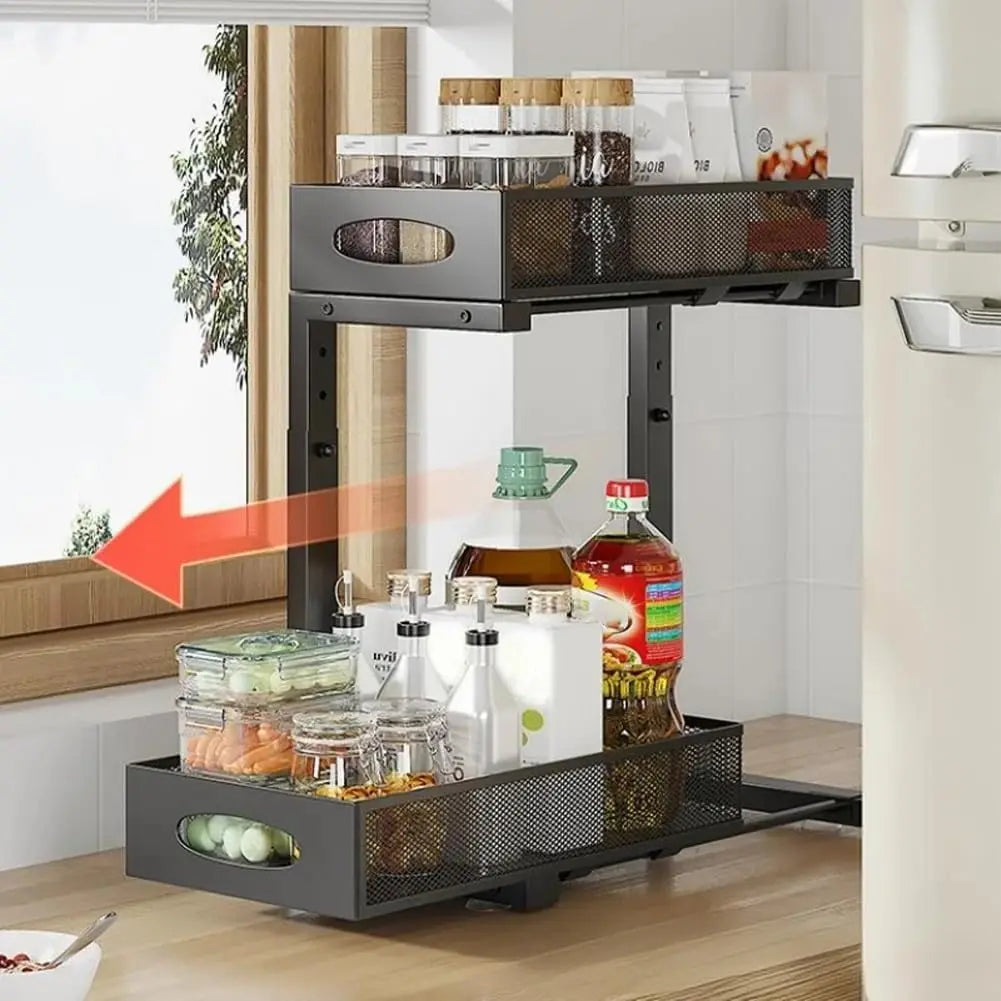 Garvee Dual Tier Under Sink Pull Out Adjustable Storage Rack