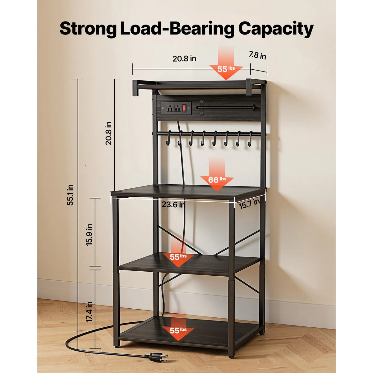 Kitchen Baker Rack With Built In Power Strip Spice Hooks