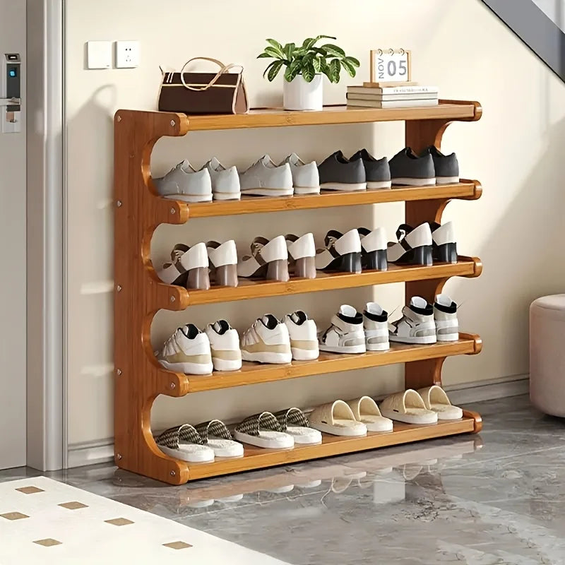 Space Saving Wooden Shoe Rack With Wood Grain Finish and Multi Layers