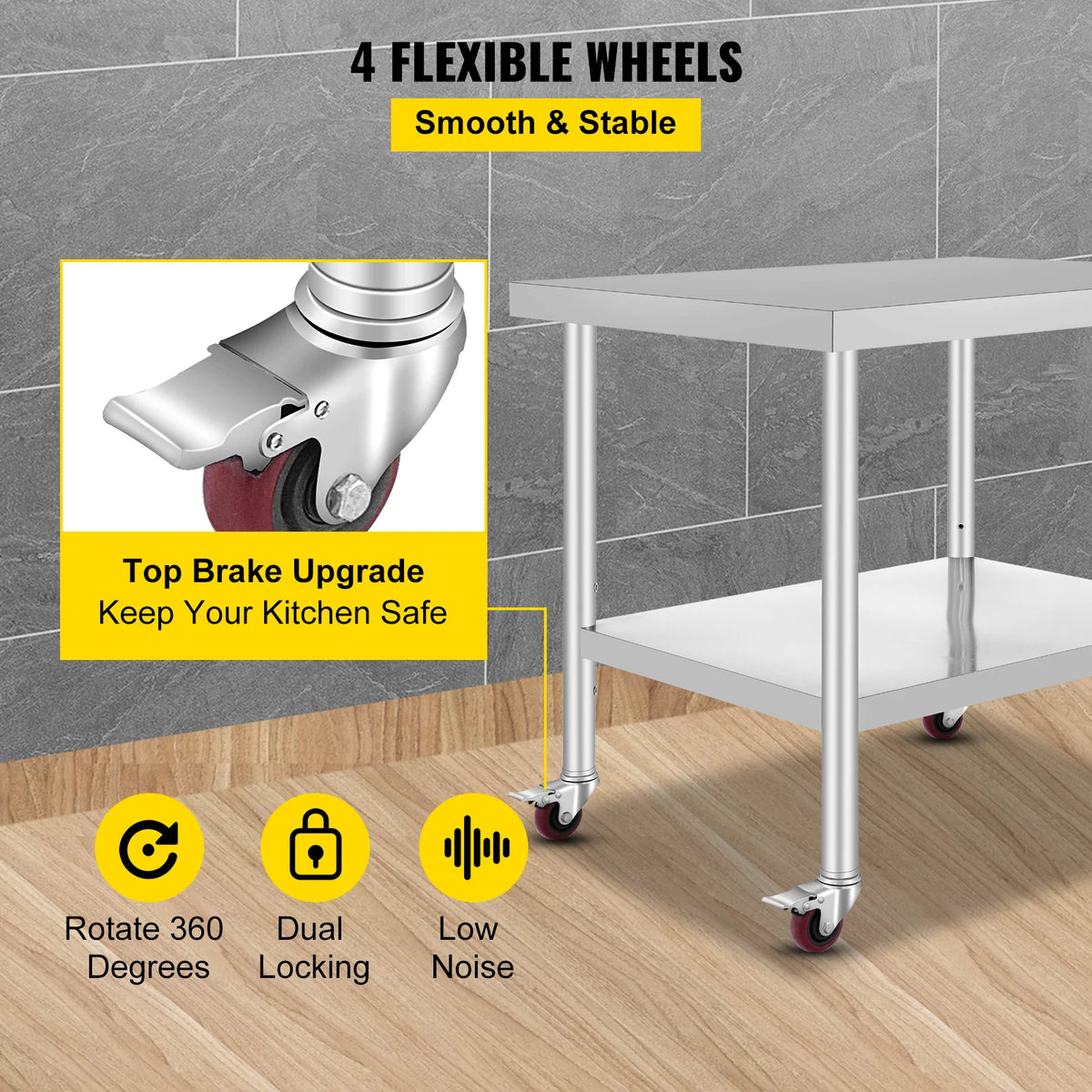 SucceBuy Stainless Steel Kitchen Prep Table With Backsplash