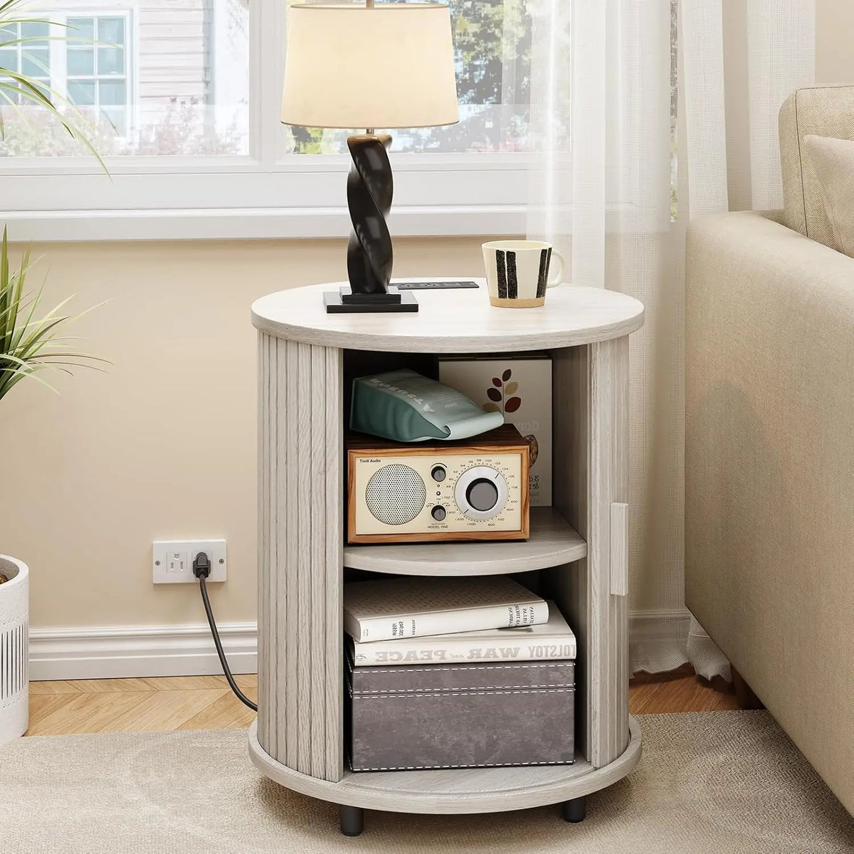 Onbrill Fluted Round End Table Set Of Two Wooden Nightstands