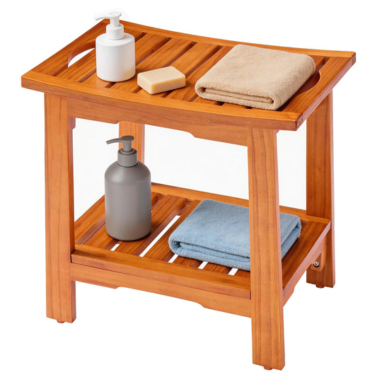 MCQ Waterproof Wooden Bathroom Shower Bench With Shelf