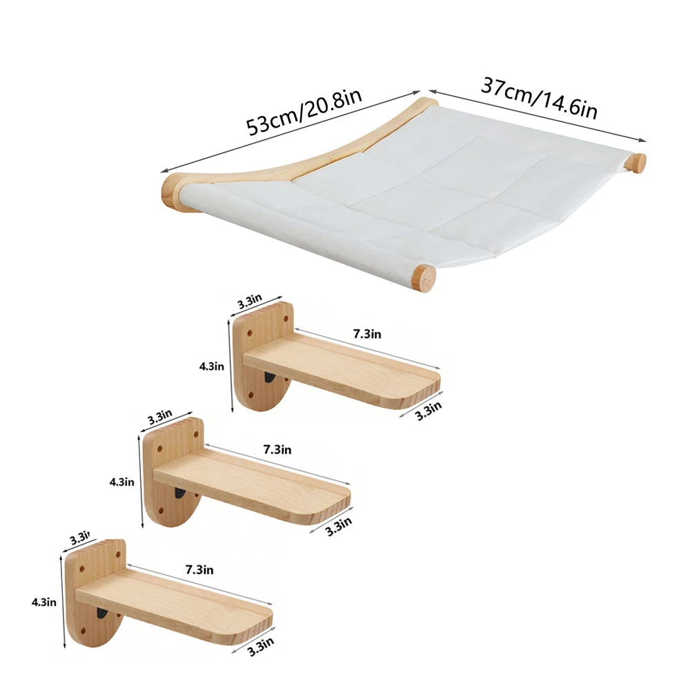CWV Wall Mounted Cat Hammock Set Climbing Shelves Sisal Scratching