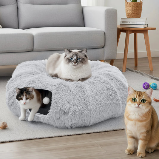 JHK Circular Cat Tunnel Bed Featuring Soft Plush Washable Interior
