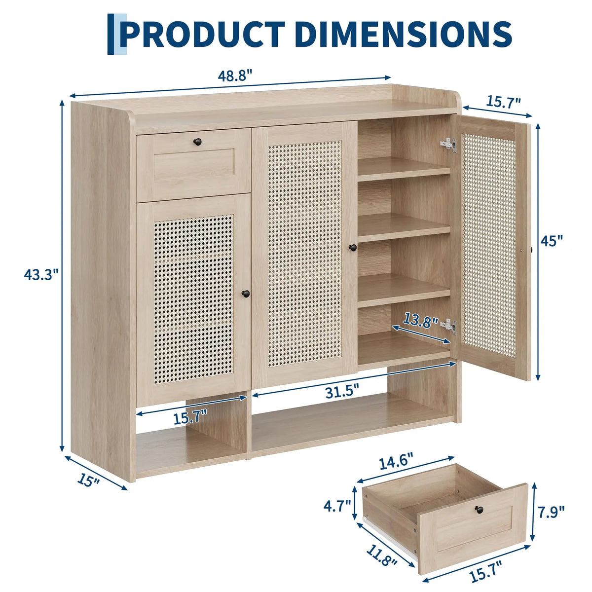 HiMISS Bamboo Rattan Shoe Cabinet With Drawer And Adjustable Shelf