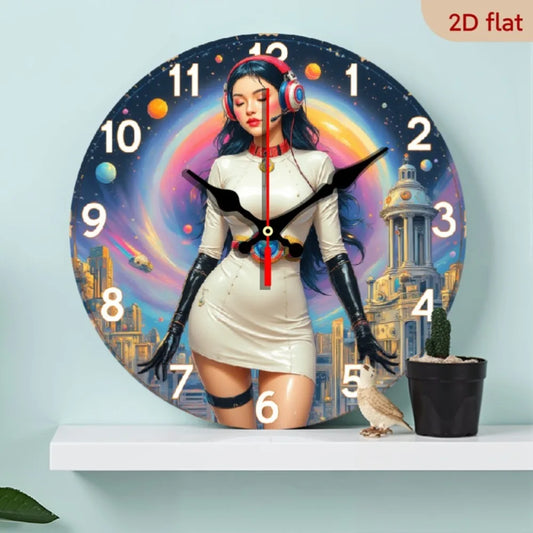 XMSJ Wooden Pin Up Girl Wall Clock Mid Century Decor