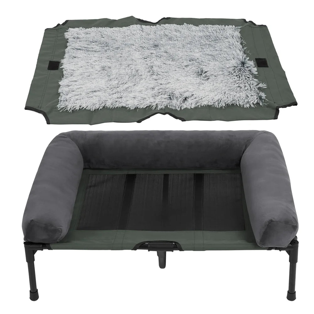 BORWART Outdoor Raised Dog Bed With Cooling Breathable Mat Plush