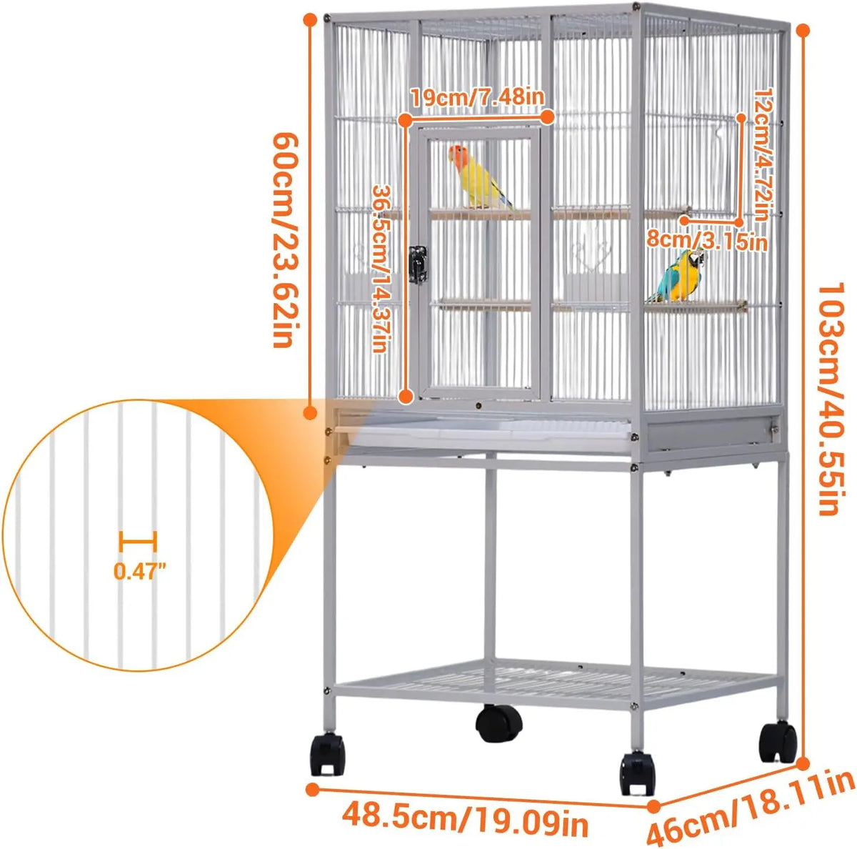 Studyset Wrought Iron Bird Cage With Rolling Stand And Tray