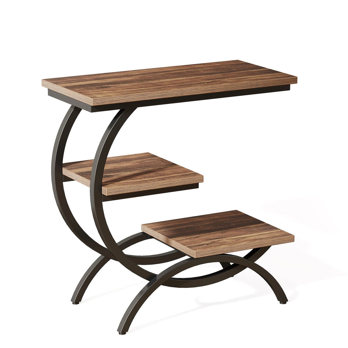 Tribesigns Industrial C Shaped End Table With Three Tier Storage