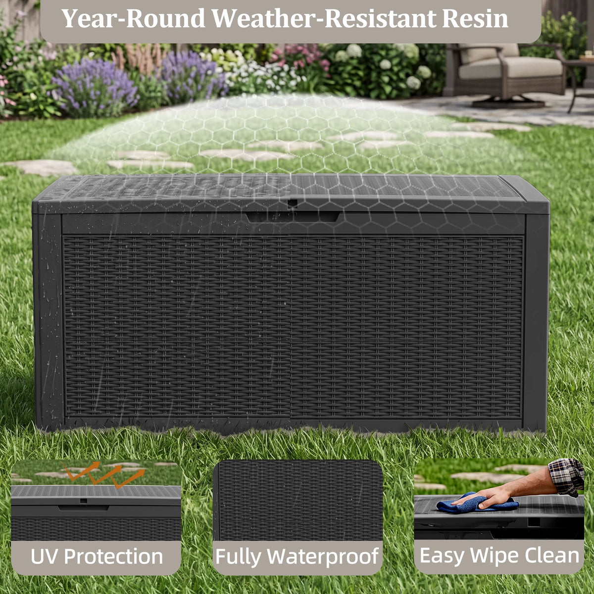 Waterproof Resin Outdoor Storage Deck Box With Secure Lid