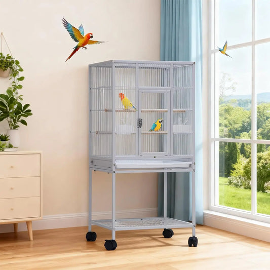 Studyset Wrought Iron Bird Cage With Rolling Stand And Tray