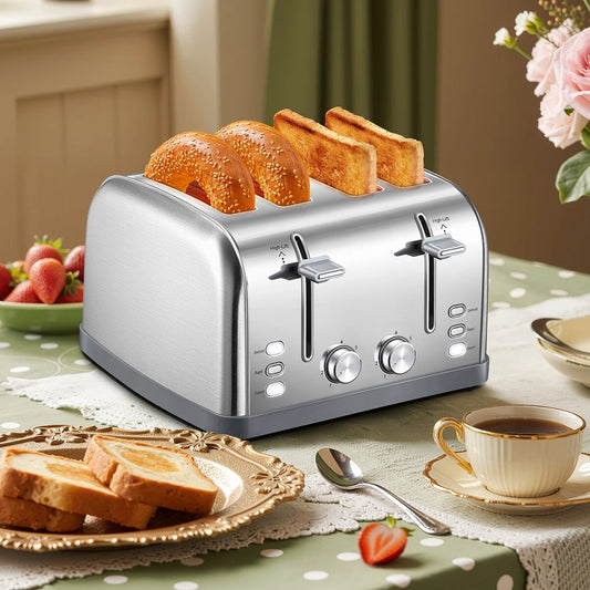 4 Slice Stainless Steel Toaster With Extra Wide Slots