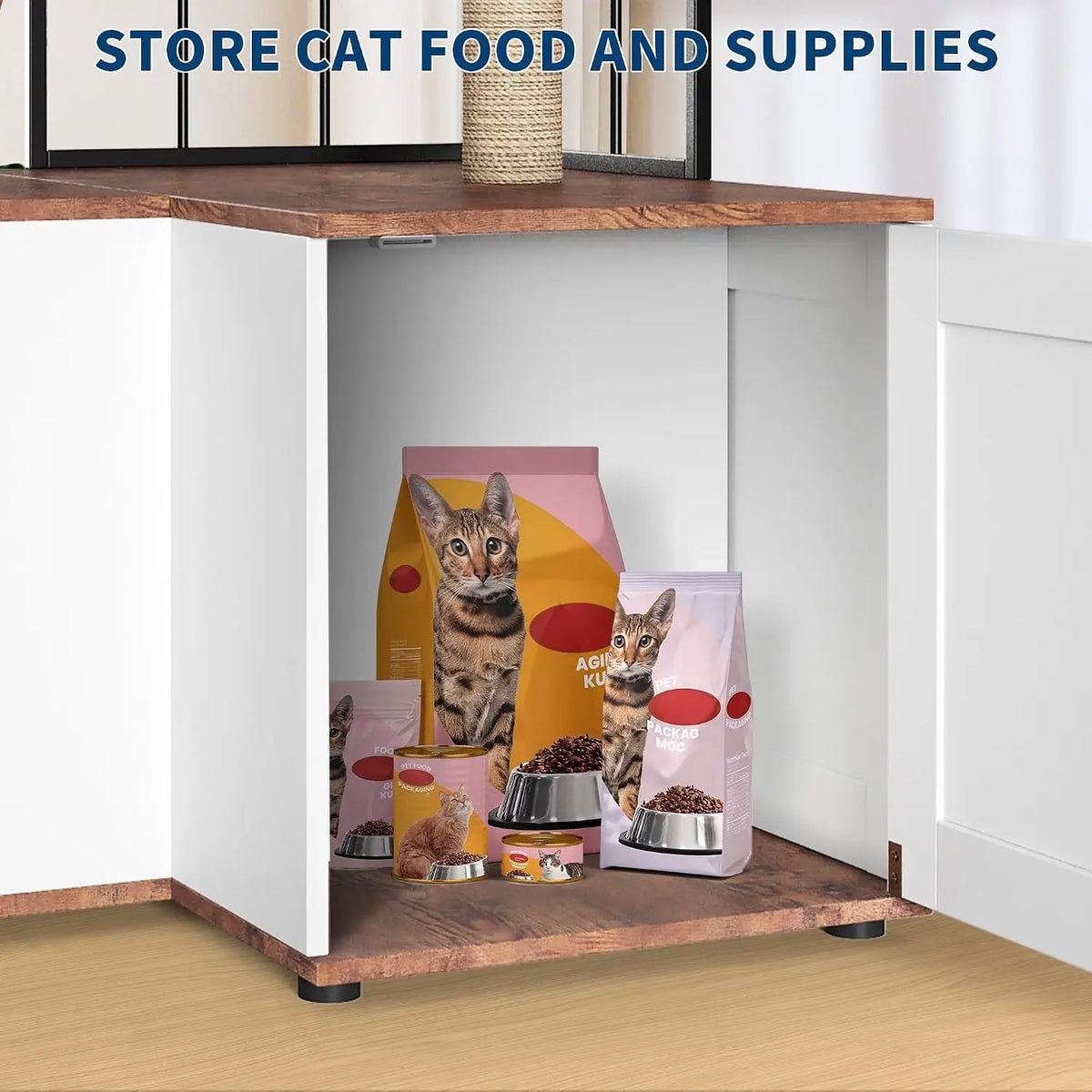 Garvee Wood L Shaped Corner Cat Activity Tree With Cabinet