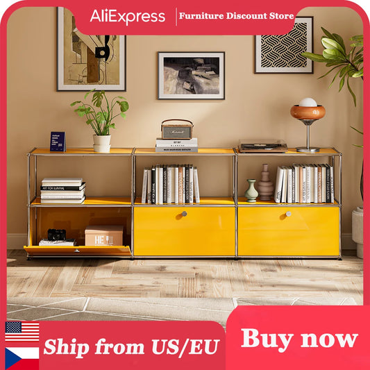 Modern Stainless Steel Storage Cabinet TV Stand Organizer Shelf