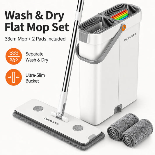 Joybos Flat Mop And Bucket System With Two Microfiber Pads