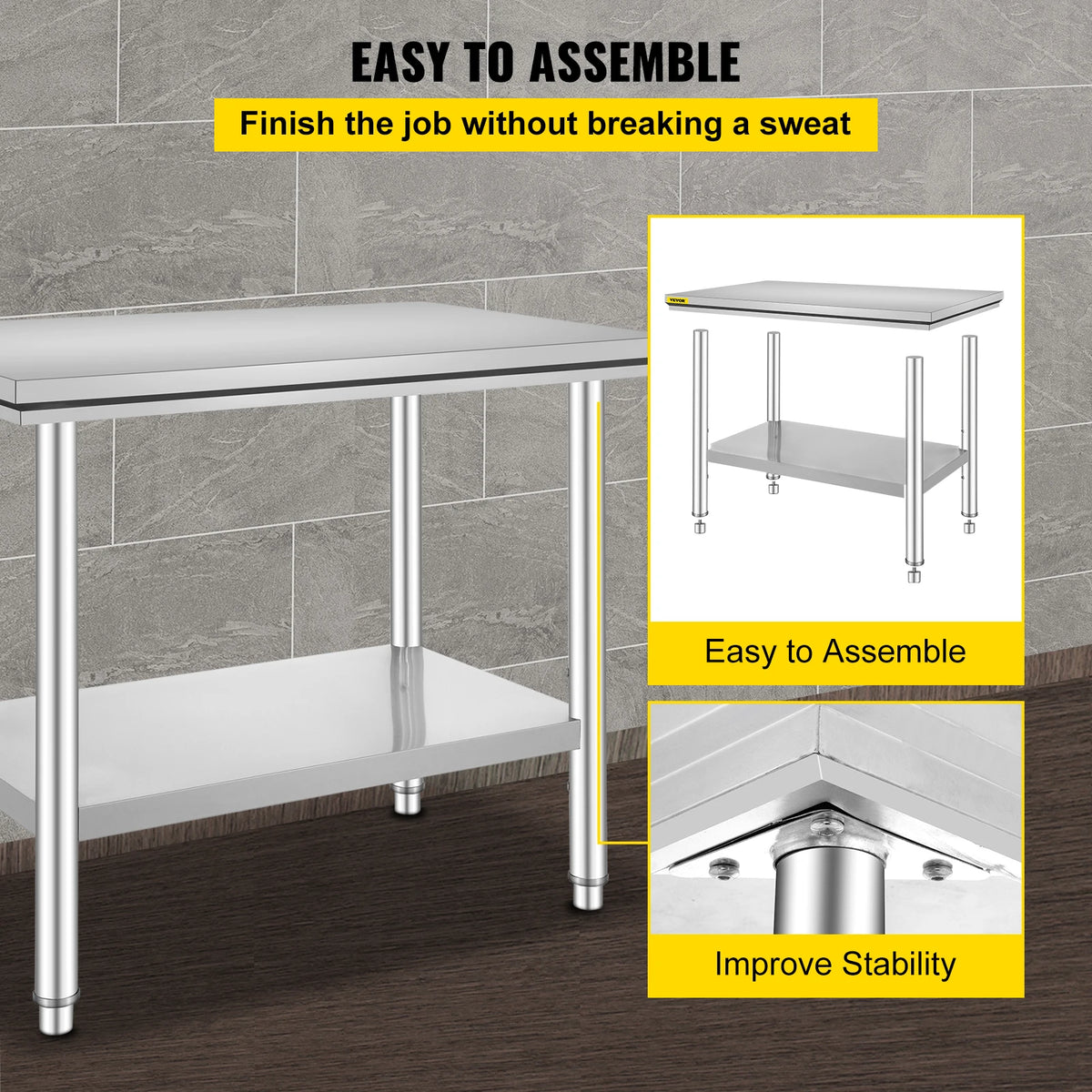 SucceBuy Stainless Steel Kitchen Workbench With Undershelf