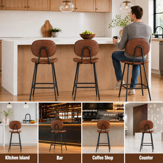 HobbyLane Bar Stools Set of 2 Faux Leather High Back