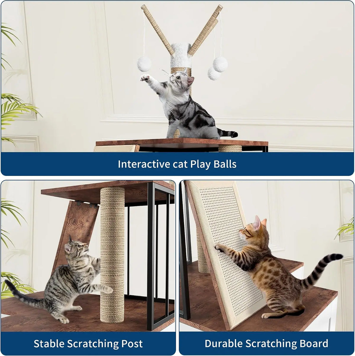 Garvee Wood L Shaped Corner Cat Activity Tree With Cabinet