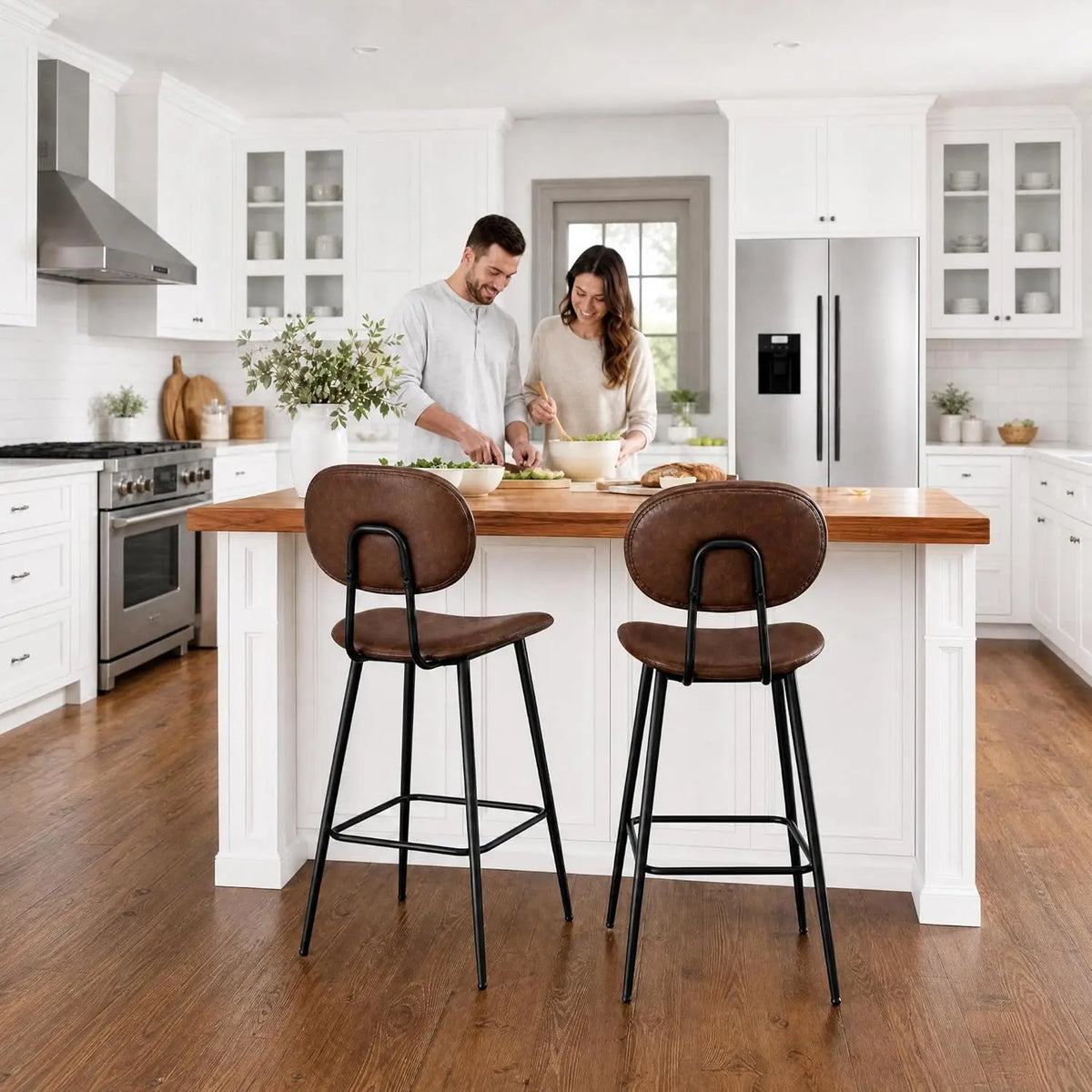 HobbyLane Bar Stools Set of 2 Faux Leather High Back