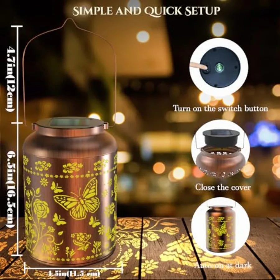 2 Pack Butterfly Solar Lanterns Waterproof Outdoor Garden Lights