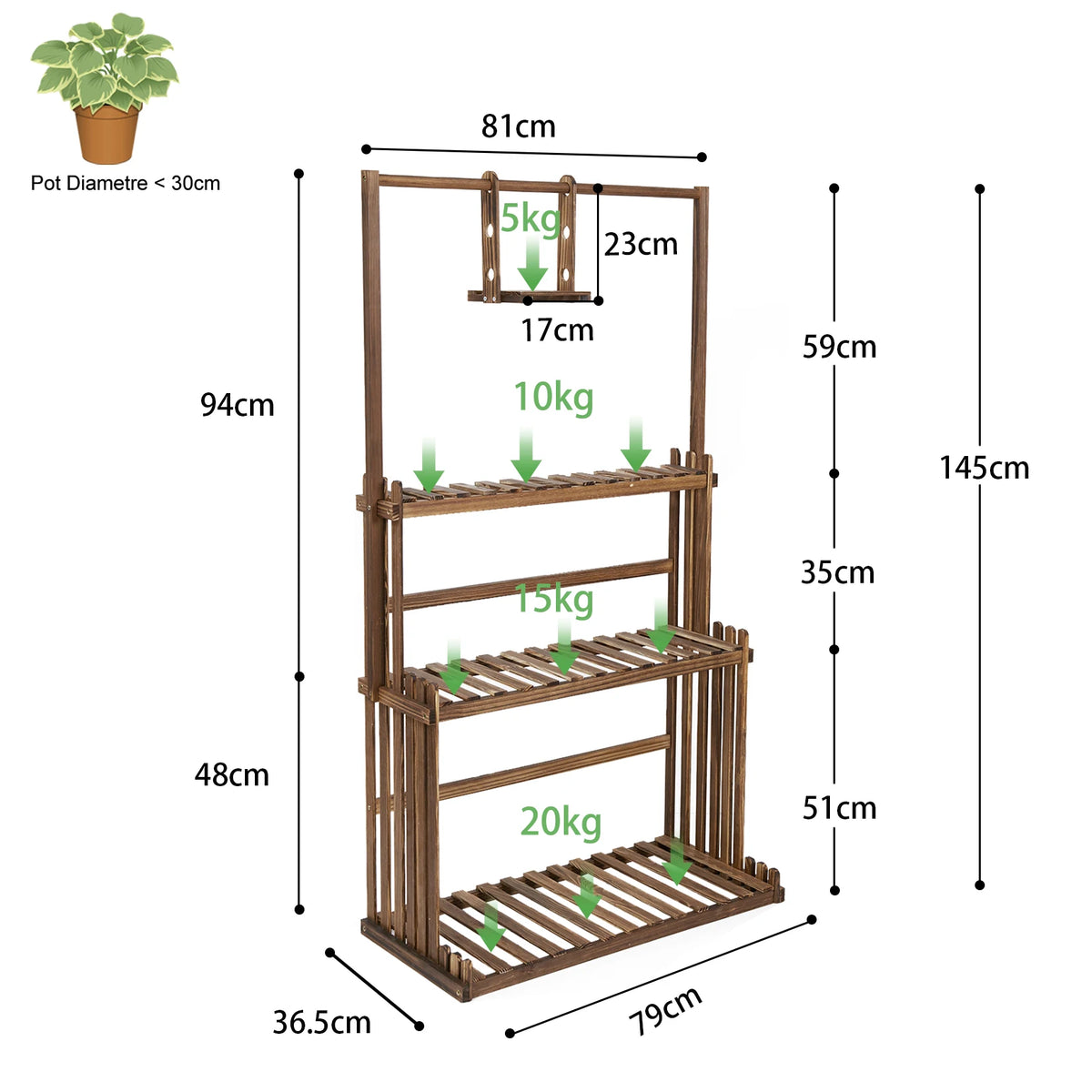 Three-Tier Wood Hanging Plant Stand for Indoor Outdoor Use