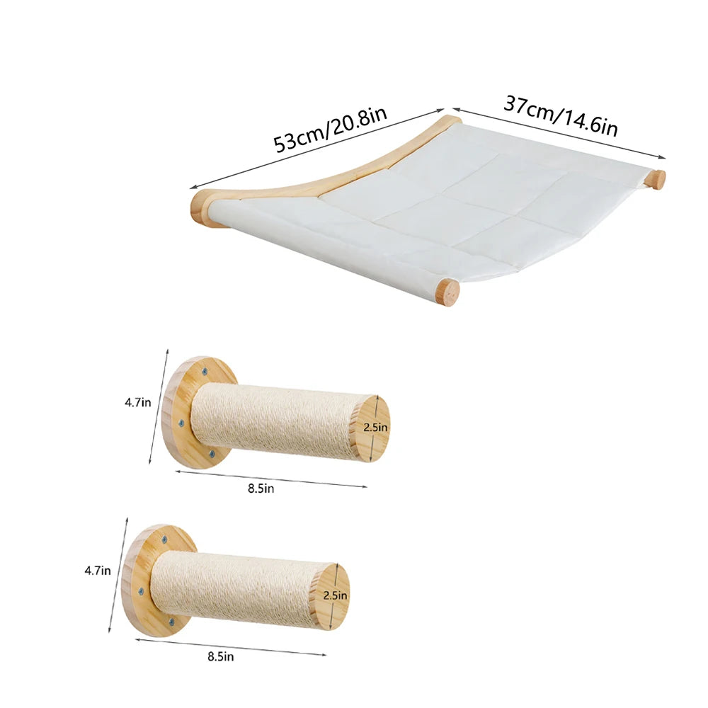 CWV Wall Mounted Cat Hammock Set Climbing Shelves Sisal Scratching