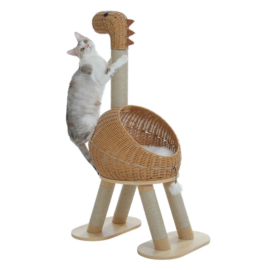 PAWZ Road Dinosaur Cat Tree Tower Sisal Scratching Post Rattan Bed