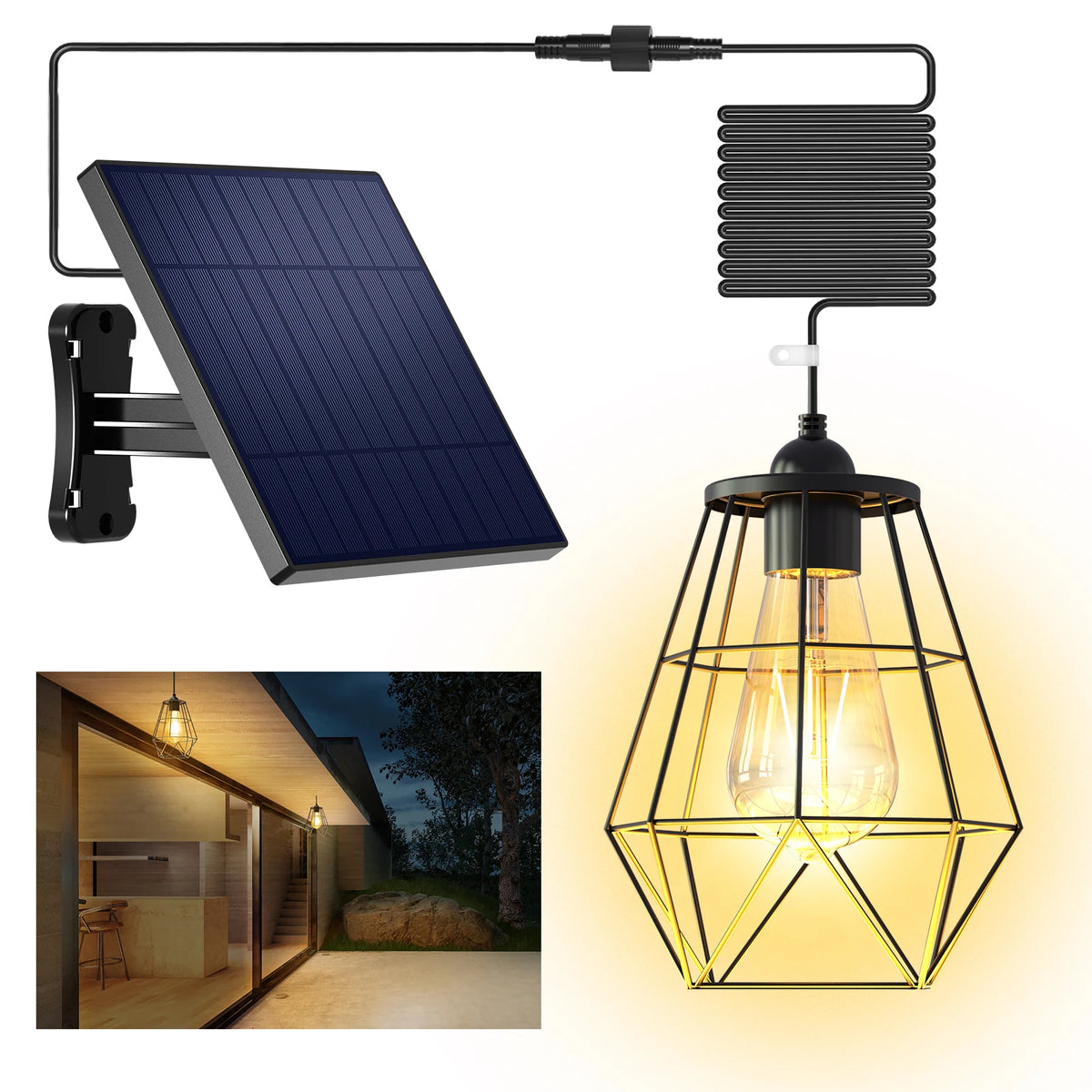 Intelamp Solar Pendant Light Waterproof Outdoor Garden Lamp 4000mAh