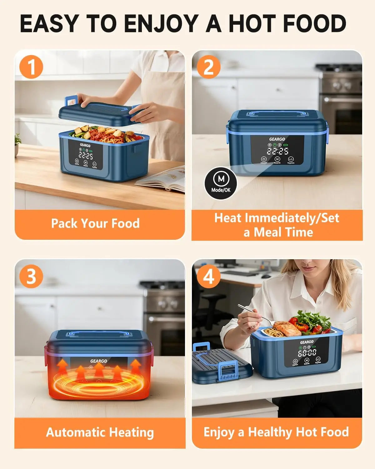 Rechargeable Cordless Electric Heated Lunch Box For Portable Meal Storage