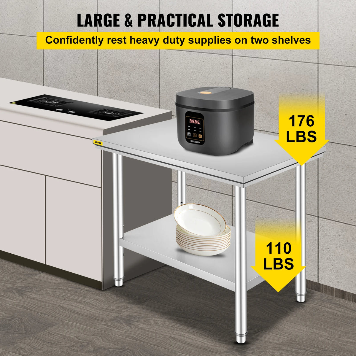 SucceBuy Stainless Steel Kitchen Workbench With Undershelf