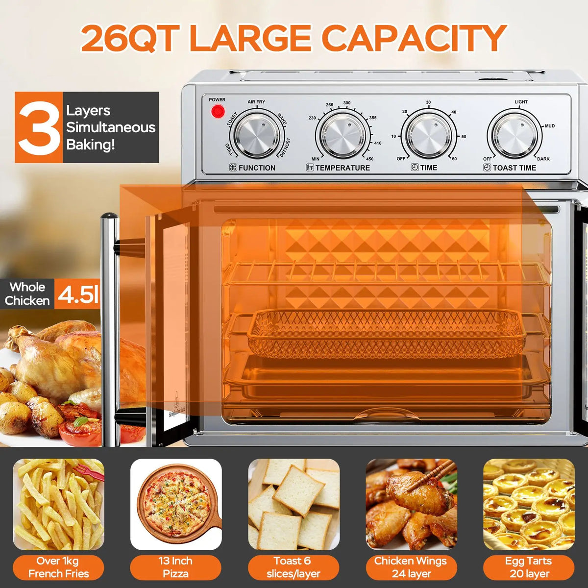French Door Air Fryer Convection Toaster Oven 1700W Multifunction