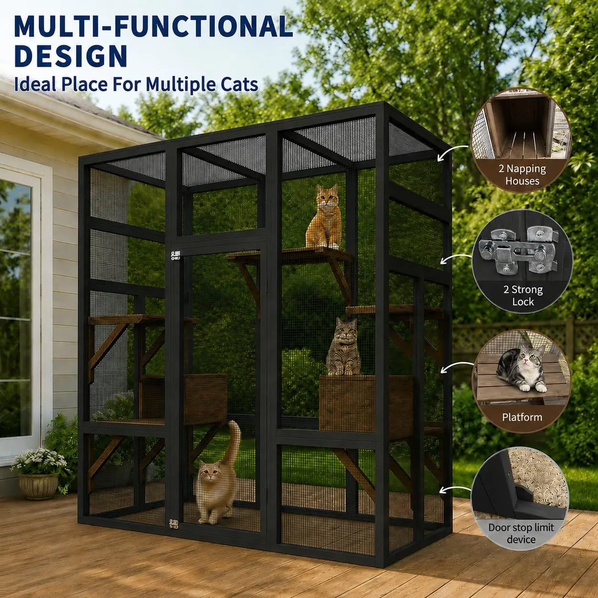 HiMiss Outdoor Catio Cat Enclosure Wooden Platform Rest Box