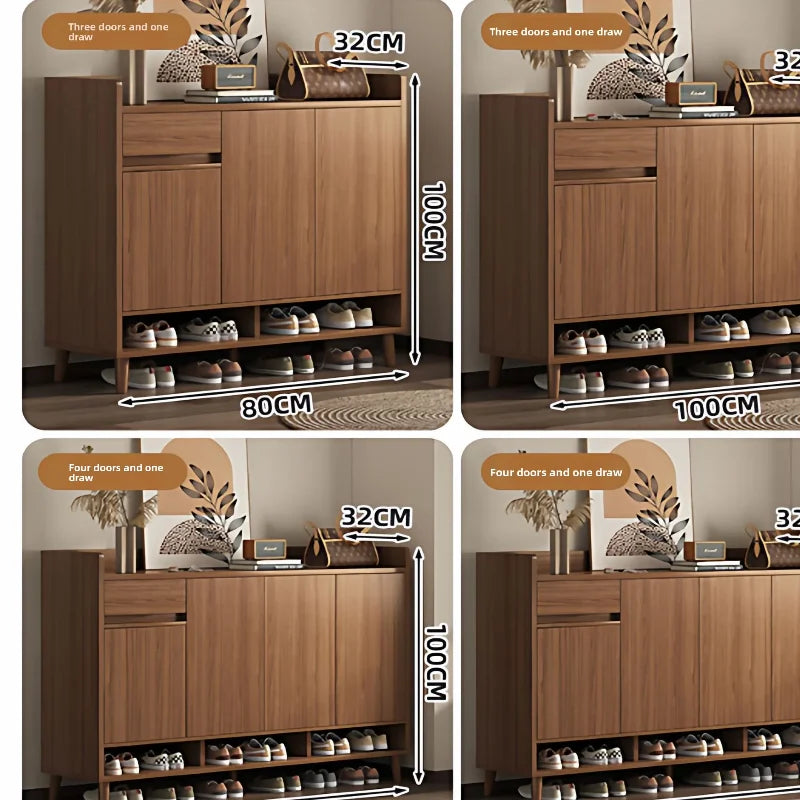 MoYu Modern Pine Wood Freestanding Shoe Rack Cabinet