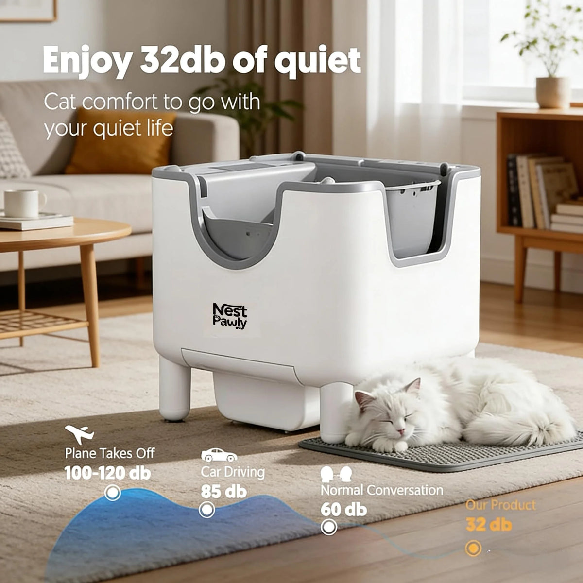 NestPawly M07 Self Cleaning Litter Box Open Top Cat Automatic Odor Control