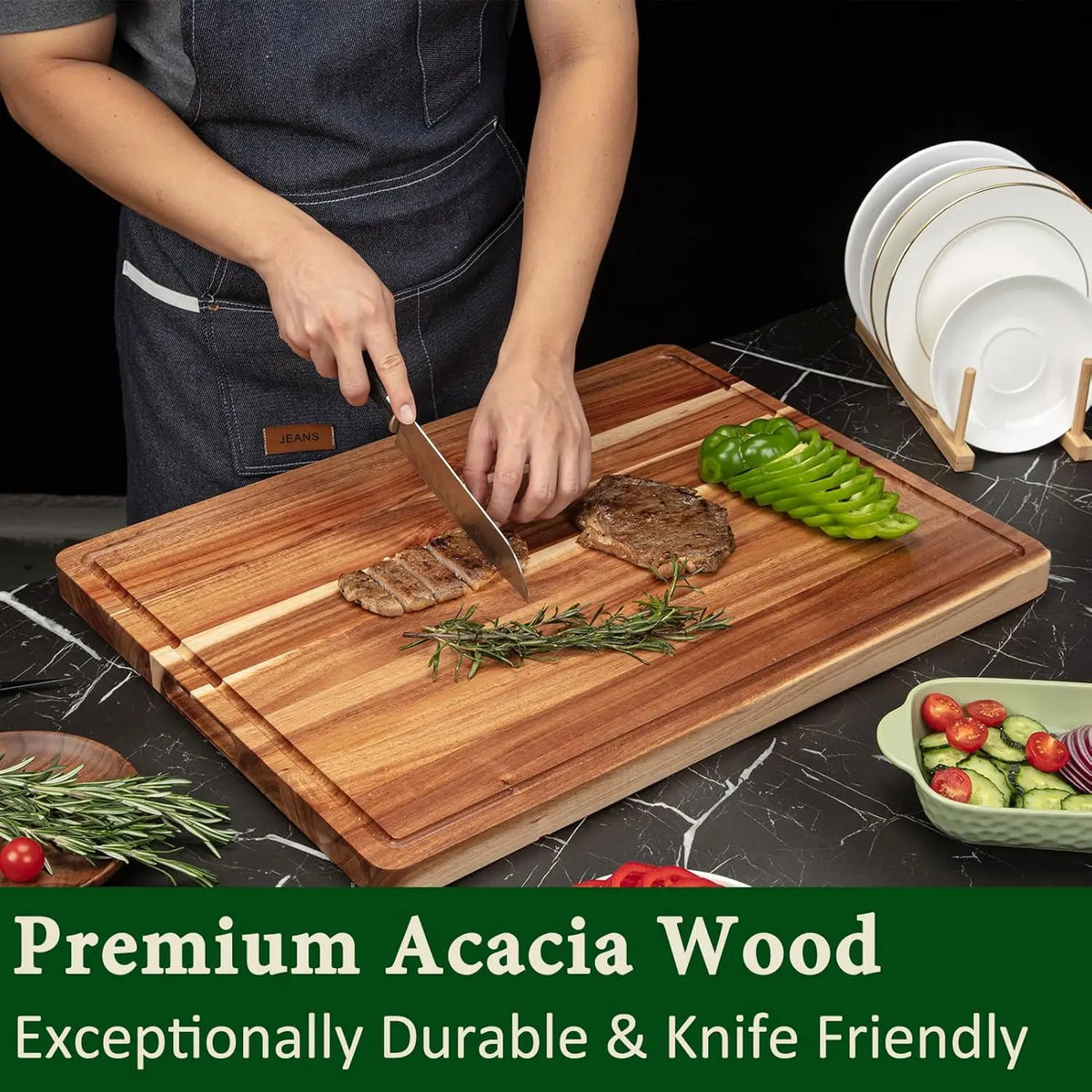 TWISTER.CK Acacia Wood Cutting Board Chopping Block With Handles