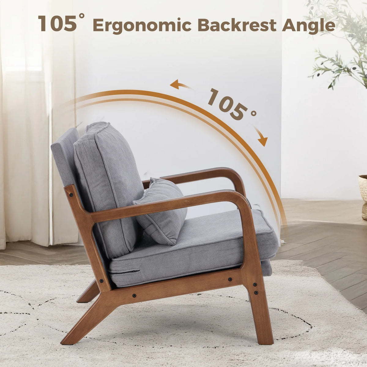 Jhk Mid Century Modern Solid Wood Accent Lounge Chair With Arms
