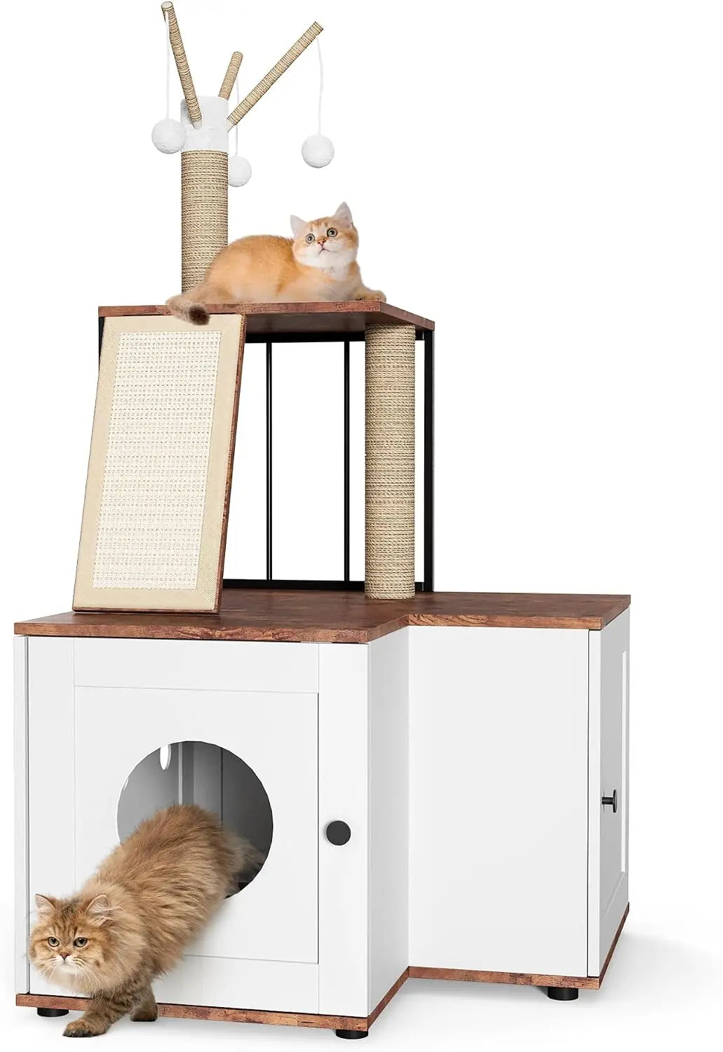 Garvee Wood L Shaped Corner Cat Activity Tree With Cabinet
