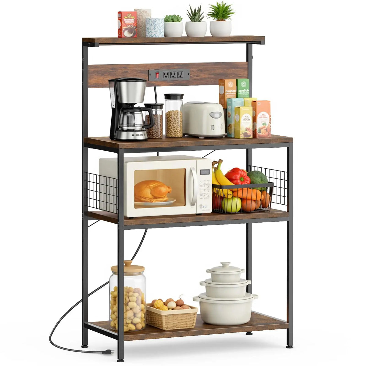 JHK Adjustable Four Tier Kitchen Baker Rack With Power Outlet