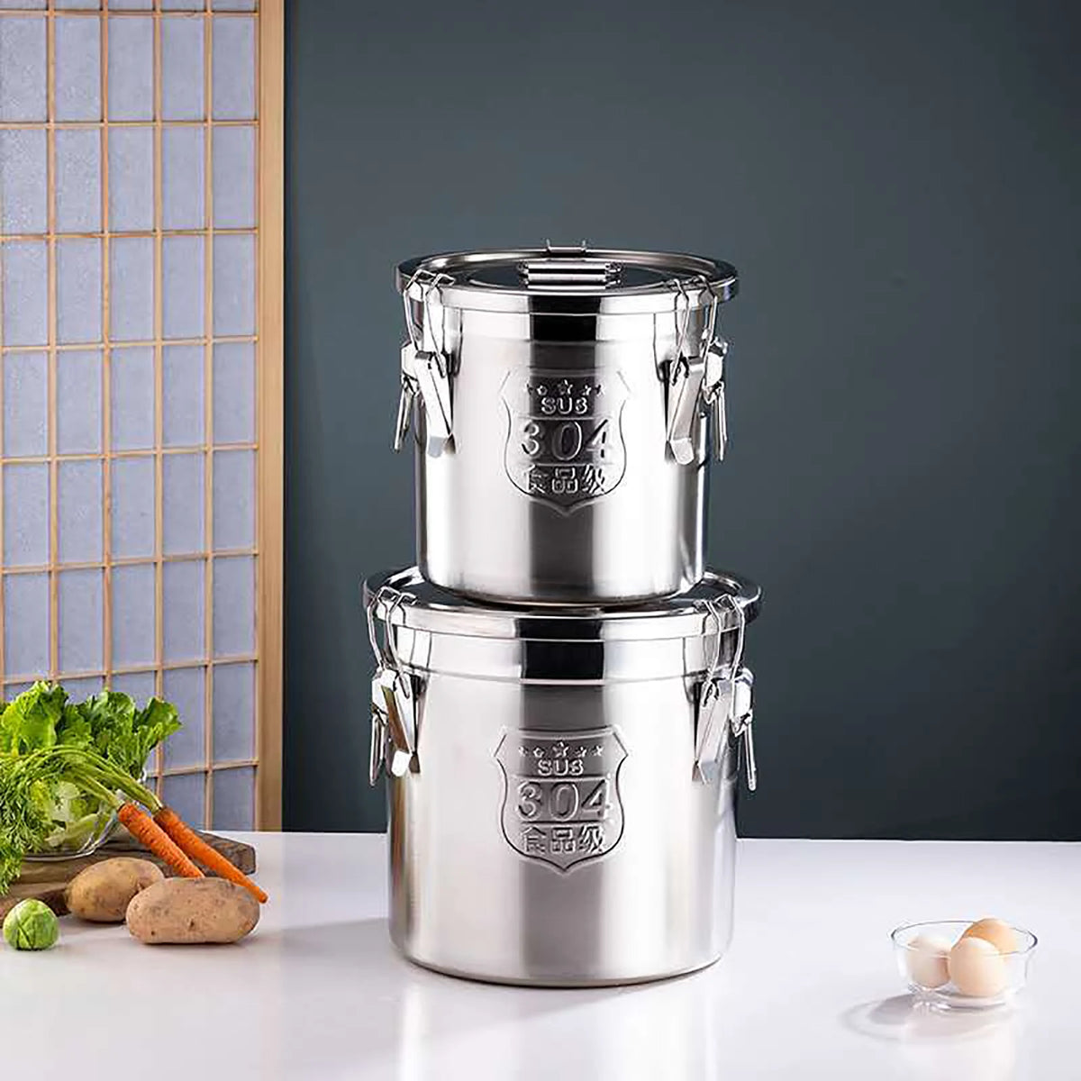 Stainless Steel Airtight Rice Storage Canister With Locking Clamp