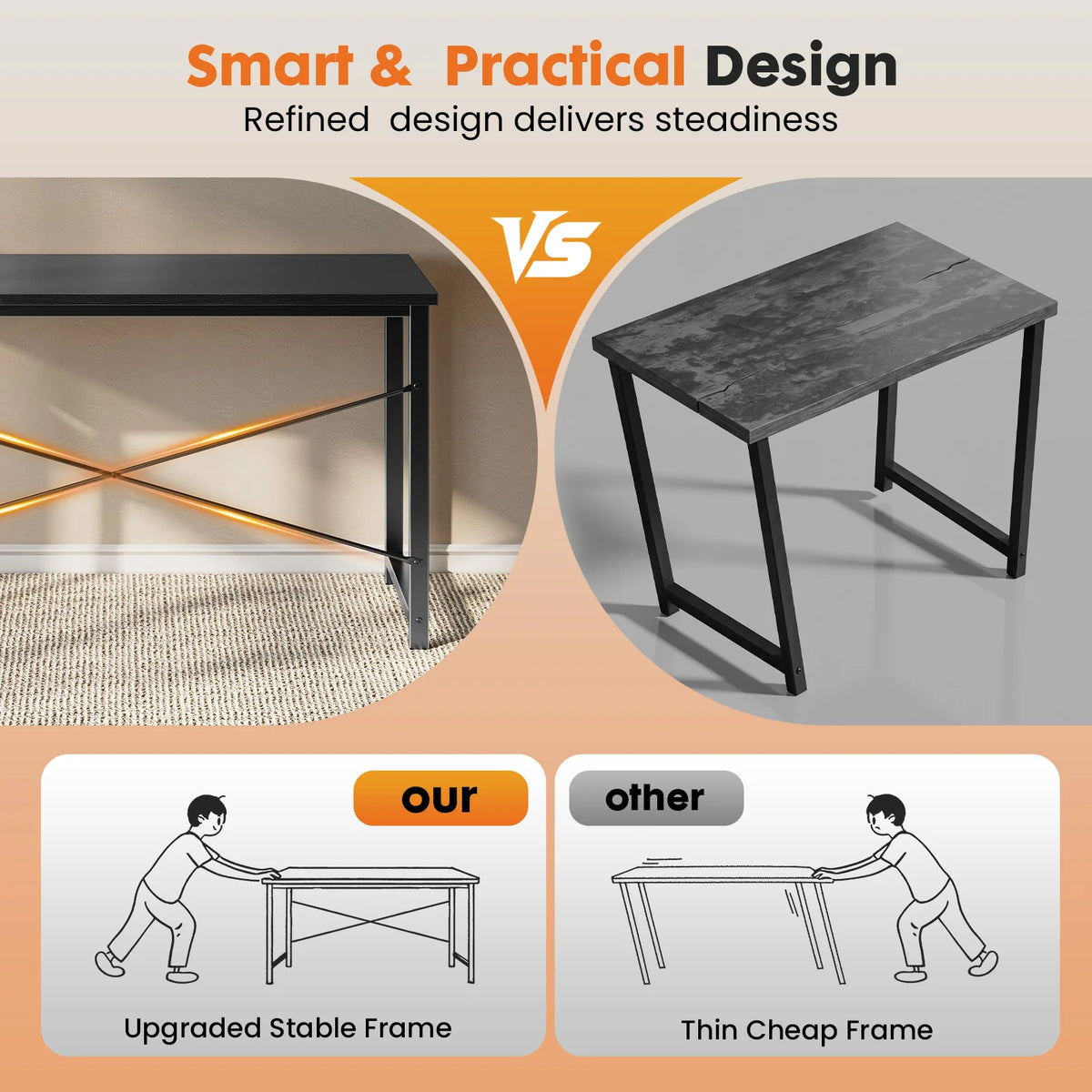 MCQ 31 Inch Standing Office Computer Desk Sturdy Metal Frame