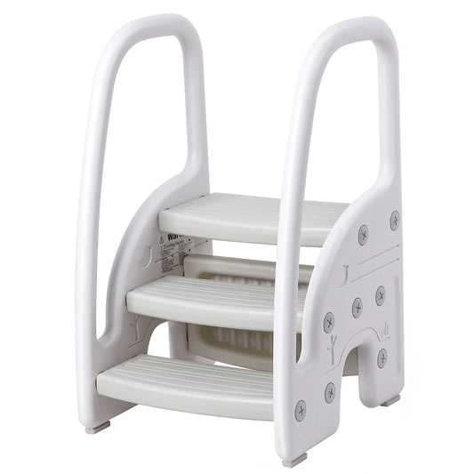 Kids Plastic Step Stool With Secure Handles For Bathroom Use