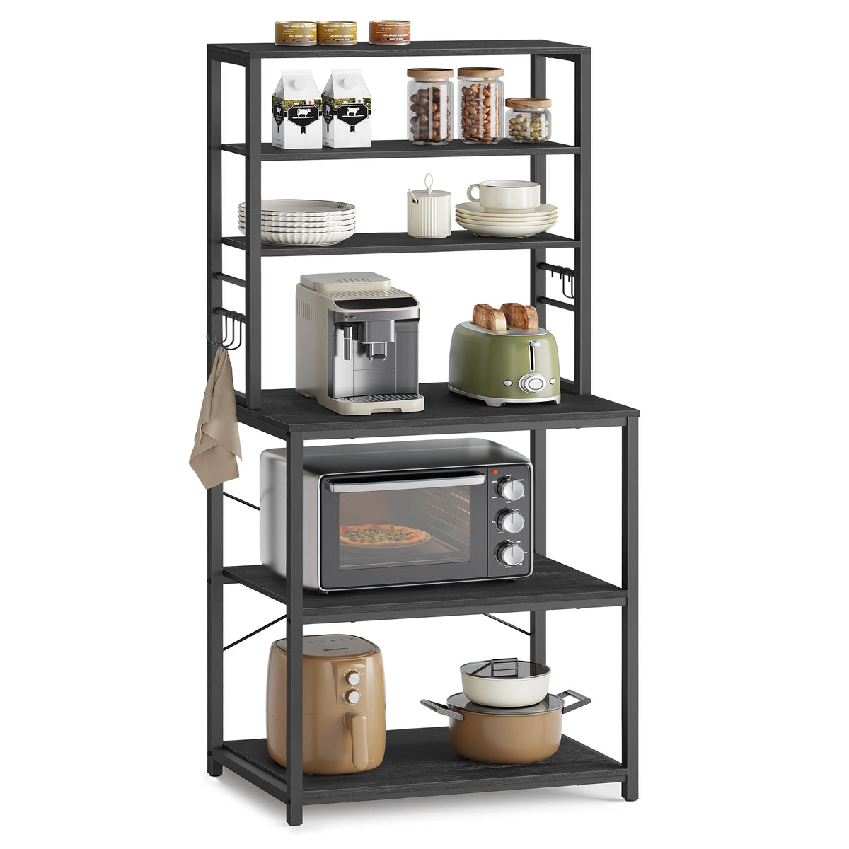 VASAGLE Coffee Bar Baker Rack With Storage And 6 Hooks