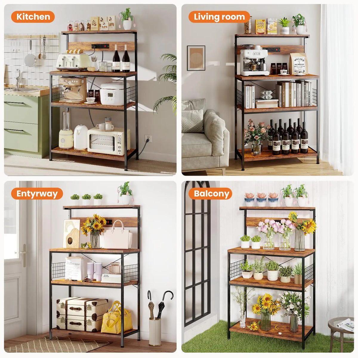 JHK Adjustable Four Tier Kitchen Baker Rack With Power Outlet