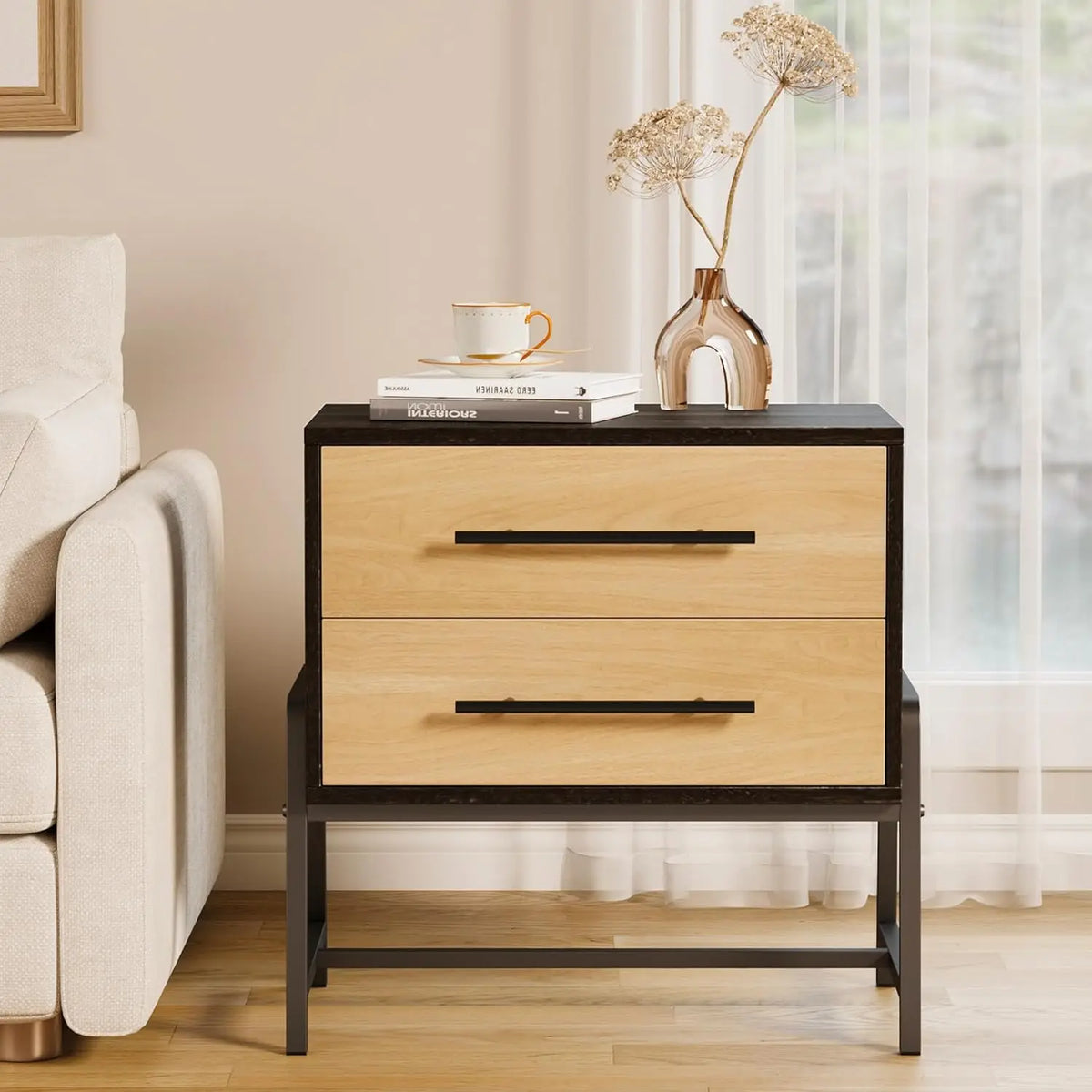 Studyset Farmhouse Nightstand With Wooden Drawers