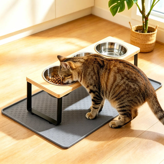 Elevated Cat Feeder With Tilted 15 Degree Stand Stainless Bowls