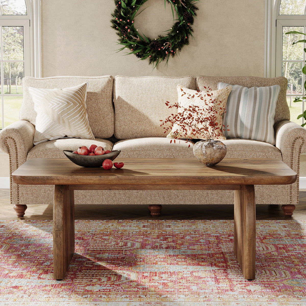 Tribesigns Farmhouse Rectangular Wooden Coffee Table With Sturdy Frame
