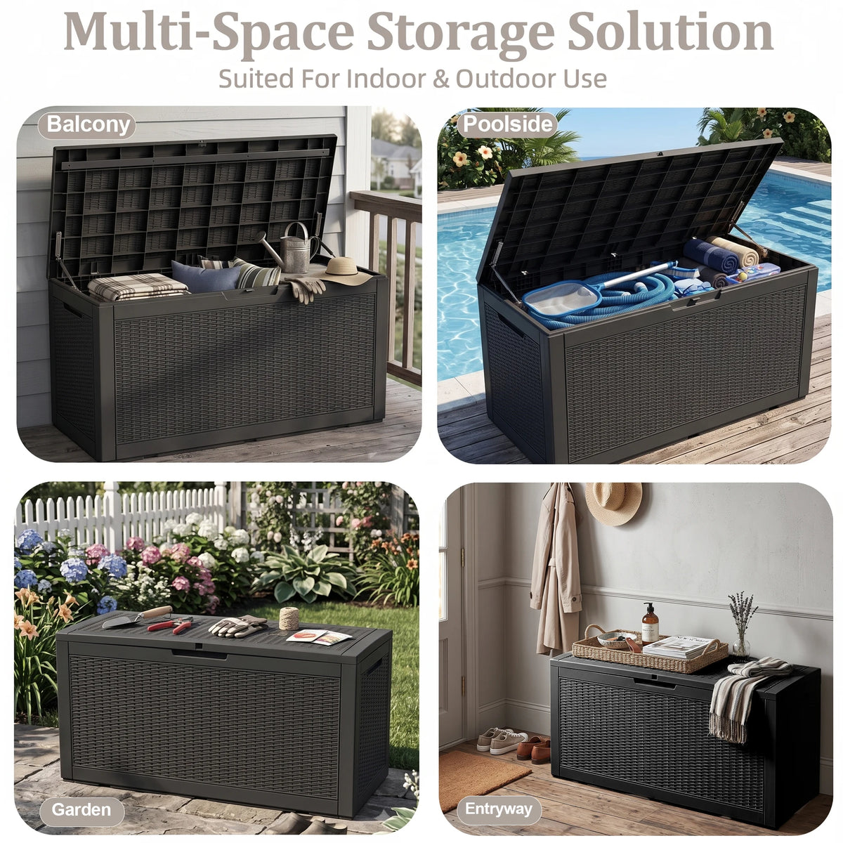 Waterproof Resin Outdoor Storage Deck Box With Secure Lid